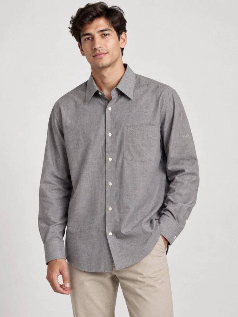 Authentic Men Burberry Button Down Gray Shirt, PTP 23”, Equivalent To Size L